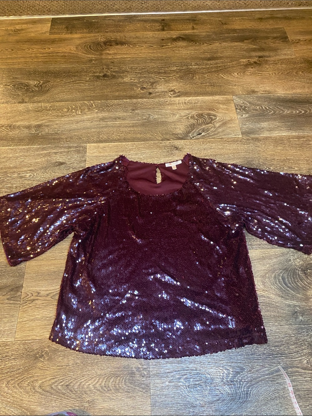 Skies Are Blue Burgundy Sequin Scoop-Neck Blouse